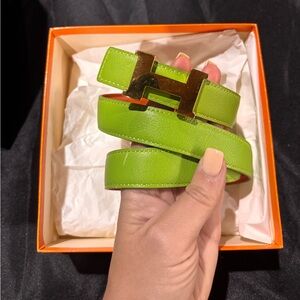Hermes Lime Green Reversible H Belt with Gold H Buckle
